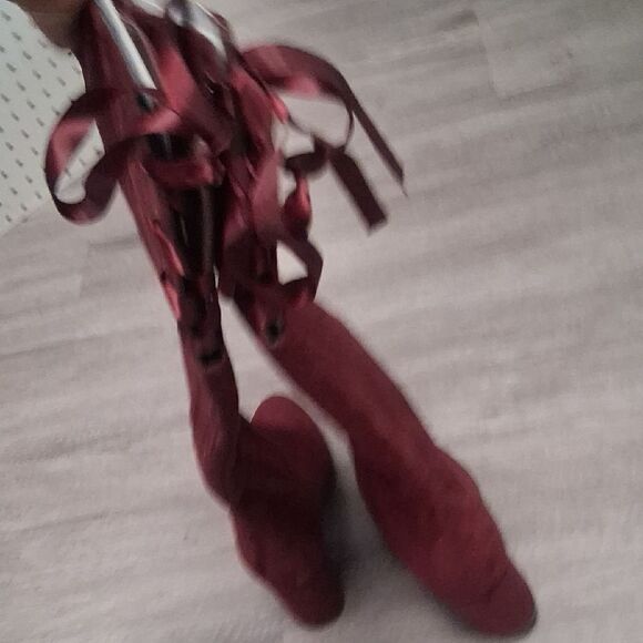 JustFab Burgundy Lace-Up Heeled Boots - Picture 4 of 4